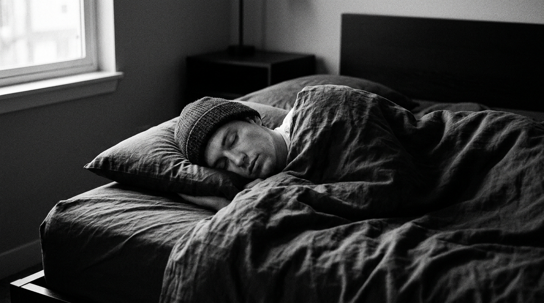 Personne dormant paisiblement en respiration nasale, photo noir et blanc — pourquoi ronfle-t-on, causes et solutions OXYZÈNE