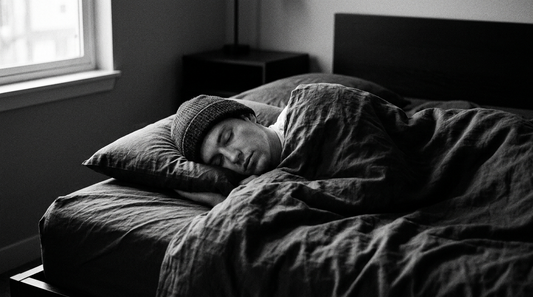 Personne dormant paisiblement en respiration nasale, photo noir et blanc — pourquoi ronfle-t-on, causes et solutions OXYZÈNE