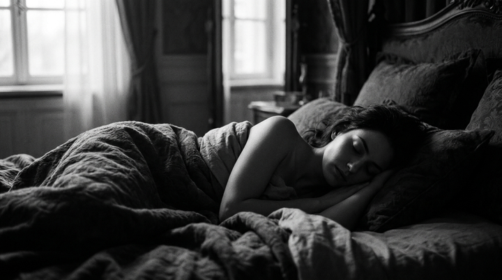 Personne en sommeil profond, respiration nasale — photo noir et blanc OXYZENE