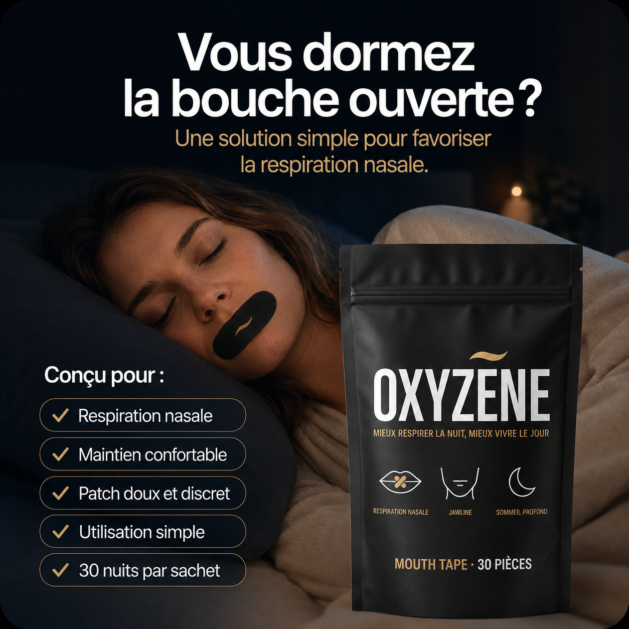 Vous dormez la bouche ouverte ? Le patch buccal OXYZÈNE favorise la respiration nasale